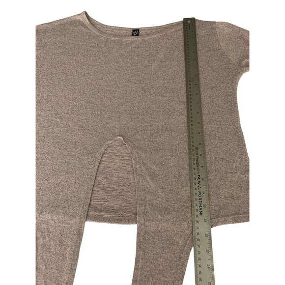 Windsor Womens Tie-Front Sweater Top Greyish Pink Knit Asymmetrical Hem Large - Picture 4 of 9